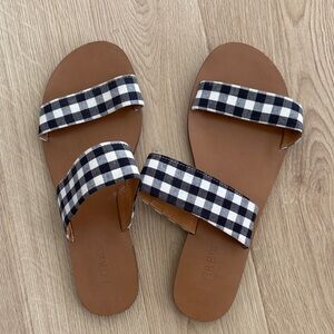 J. Crew Checkered Blue and White Slide Sandals